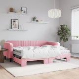 Cumpara ieftin Pat de zi cu extensie și saltea, roz, 90x200 cm, catifea