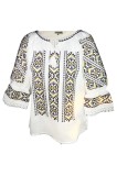 Bluza dama R 25 , marime L, alb/bej, Casual, Bumbac