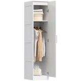 HOMCOM Șifonier Multifuncțional cu Șină pentru Haine, Raft, Ușă cu &Icirc;nchidere Ușoară 40 x 52 x 180 cm Alb | Aosom Romania
