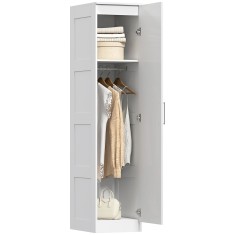 HOMCOM Șifonier Multifuncțional cu Șină pentru Haine, Raft, Ușă cu &Icirc;nchidere Ușoară 40 x 52 x 180 cm Alb | Aosom Romania