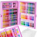 Cumpara ieftin Trusa pictura si desen, valiza 168 piese, set creativ pentru copii, roz