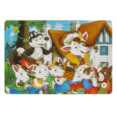 Puzzle Clasic, Lupul &amp;amp; 7 Iezi, 15 Piese, Unisex, Multicolor, 33x23cm, 3+ Ani foto