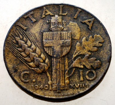 1.624 ITALIA WWII VITTORIO EMANUELE III 10 CENTESIMI 1940 R foto