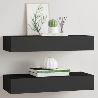 vidaXL Dulapuri de perete cu sertare 2 buc. negru 60x23,5x10 cm MDF foto