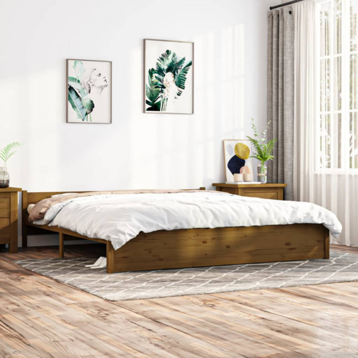 Cadru de pat Super King, maro miere, 180x200 cm, lemn masiv
