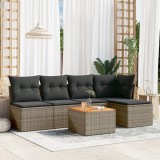 Set mobilier gradina vidaXL, 6 piese, poliratan gri, cu perne incluse si spatiu depozitare