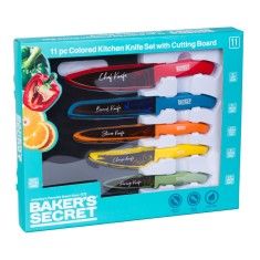 Set cutite bucatarie Baker Secret 11 piese, cutite inox colorate cu protectii lama si tocator