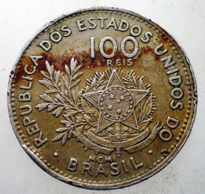 7.009 BRAZILIA 100 REIS 1901 foto