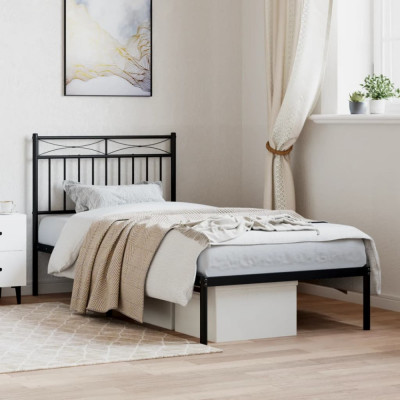 vidaXL Cadru pat metalic cu tăblie, negru, 90x200 cm foto