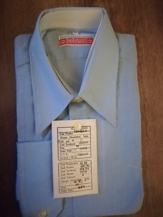 1976, Cămașă bărbătească comunism, I. Confecții BOTOȘANI, vintage, modă etichetă