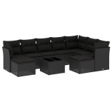 Cumpara ieftin Set canapele de gradina cu perne, 10 piese, negru, poliratan