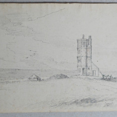 Hunstanton Lighthouse Norfolk penita pe hartie manuala cca 1800-1840
