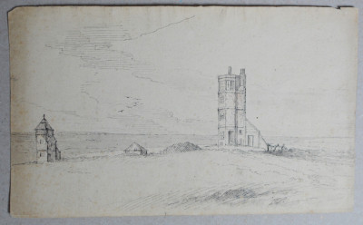 Hunstanton Lighthouse Norfolk penita pe hartie manuala cca 1800-1840 foto