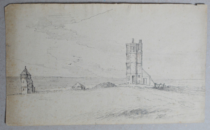 Hunstanton Lighthouse Norfolk penita pe hartie manuala cca 1800-1840