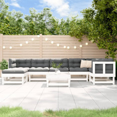 vidaXL Set mobilier relaxare grădină, 8 piese, alb, lemn masiv de pin