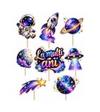 Set 8 Toppere pentru Tort Tema Galaxy, Spatiu Cosmic, Planete si Rachete, 5-10 cm