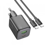 Incarcator Retea Cu Cablu USB-C HOCO N41, 20W, 3A, 1 x USB-A - 1 x USB-C, Negru