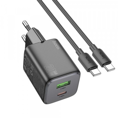Incarcator Retea Cu Cablu USB-C HOCO N41, 20W, 3A, 1 x USB-A - 1 x USB-C, Negru foto