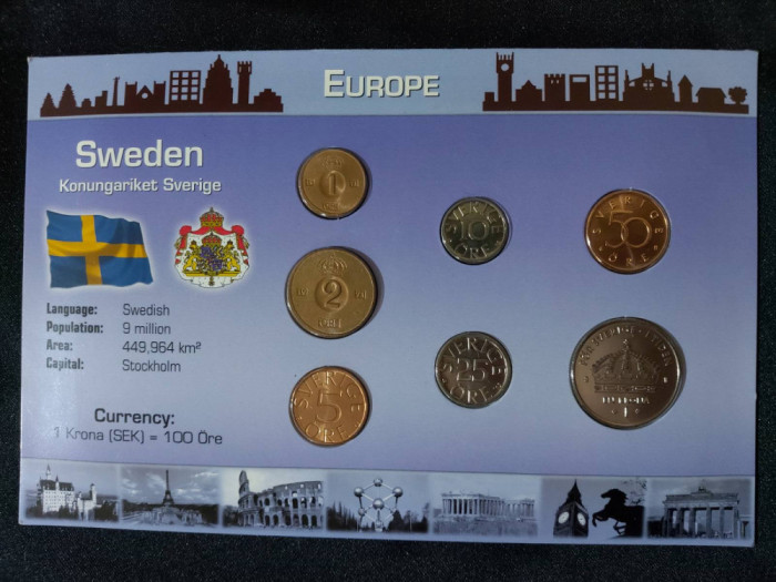 Seria completata monede - Suedia 1971-2001, 7 monede