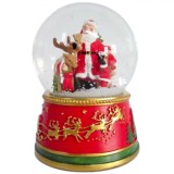 Glob Muzical Crăciun, Moș Crăciun și Cerb, 13cm, Multicolor, Oem