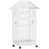 PawHut Colivie pentru Păsări cu Roți și Sertar Detașabil, Volieră din Oțel pentru Papagali, Canari, Perusi, Mare cu Stinghii, Acoperiș și Hrănitoare,