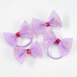 Set 2 agrafe si 2 elastice de par cu funde mov