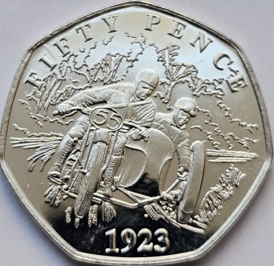 50 pence 2024 Isle of Man, The First Sidecar Race 1923, unc foto
