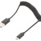 Cablu USB 2.0 Spirala, USB A la Micro USB, Conectori Auriti