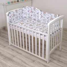 Set lenjerie Amy din bumbac cu protectie laterala pentru pat bebe 120 x 60 cm Forest