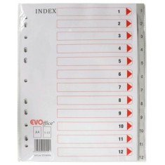 Index din Plastic EVOffice, Numerotat de la 1 la 12, Format A4, Format A4, Despartitoare din Plastic, Indecsi Bibliorafturi - Separatoare din Plastic foto