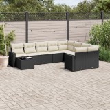 vidaXL Set canapele de grădină cu perne, 10 piese, negru, poliratan 3251793