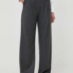 Marella pantaloni femei, culoarea gri, drept, high waist