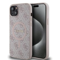 Husa Guess iPhone 15 Plus 4G Collection Leather MagSafe, roz, GUHMP15MG4GFRP foto