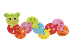 Puzzle din lemn de Construit, Omida colorata, 10 piese cu Numere, Kabi 13.5 x 25 x 1.2 cm