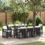 vidaXL Set de dining pentru grădină 9 piese cu perne, ratan poliratan negru