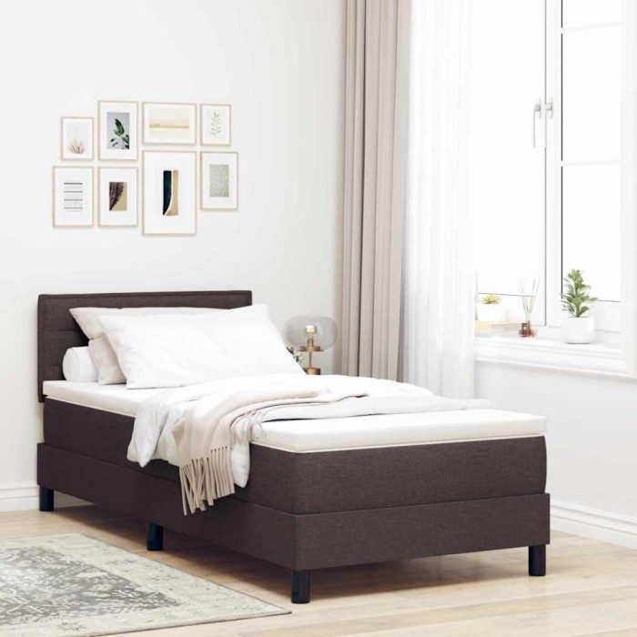 vidaXL Pat cu arcuri cu saltea Maro &icirc;nchis 90 x 200 cm țesătură