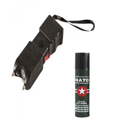 Electrosoc, negru, 400 KV, spray paralizant NATO 60 ml cadou foto