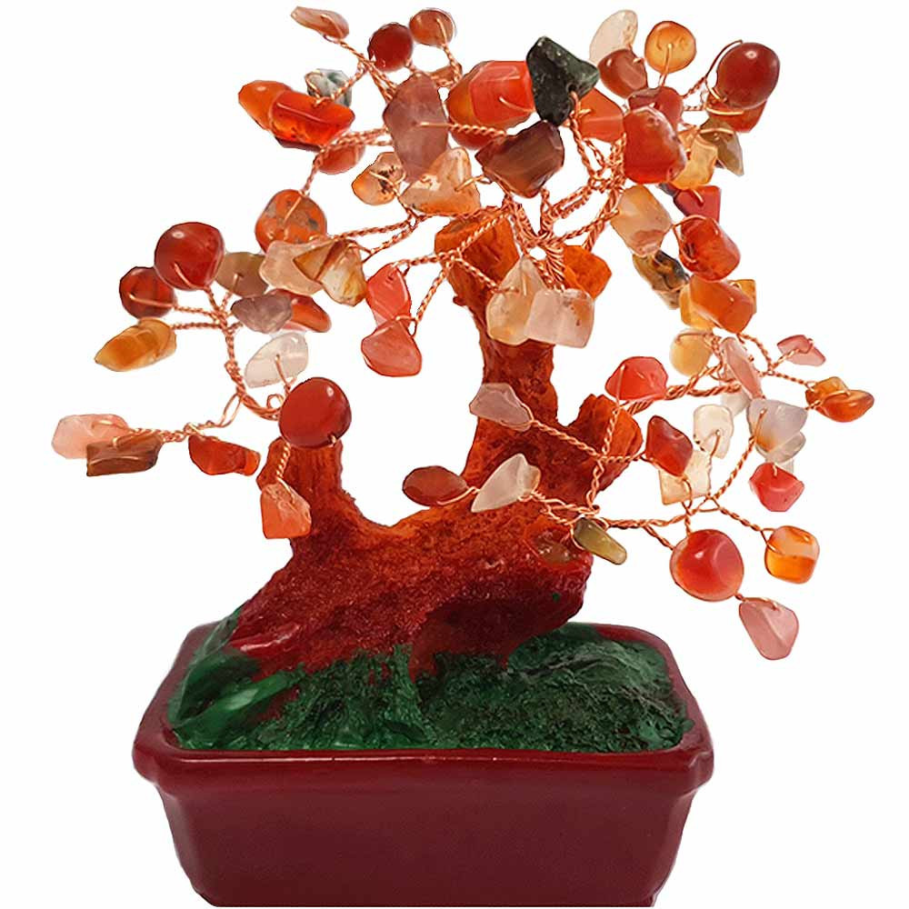 Copacei decorativi carneol, piatra semipretioasa contra energiilor  negative, copacel Feng Shui din cristale in suport de tip ghiveci 19 cm  rosu | Okazii.ro