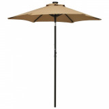 Umbrelă de soare cu lumini LED, gri taupe, 200x211 cm, aluminiu, vidaXL
