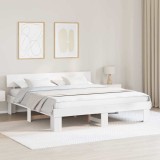 Cumpara ieftin Cadru de pat cu headboard Alb 200 x 200 cm Lemn de pin masiv