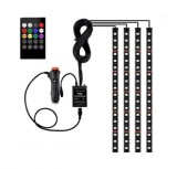 Cumpara ieftin Banda LED Auto RGB, 8 Culori, Telecomanda, Jocuri de Lumini, Kit Iluminare Ambientala Interior Auto, Aderenta 3M, Universal