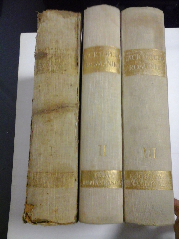 ENCICLOPEDIA ROMANIEI - D.GUSTI - 1938 - volumele 1,2,3 ( cu portrete vol.1  si 3,vol.1 cotor deteriorat) | Okazii.ro