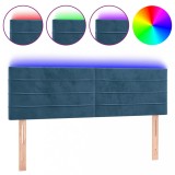 Cumpara ieftin Tablie de pat cu LED, albastru inchis, 144x5x78/88 cm, catifea