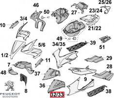 Carena laterala stanga podea originala Peugeot Jet Force 50-125cc (alba) foto