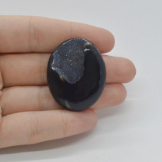 Cabochon agat negru druzy 37x30x8mm c58