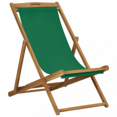 vidaXL Scaun de plajă pliabil, verde, lemn masiv de tec