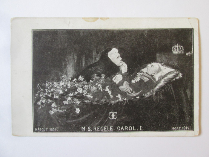 Rara! Carte postala comemorativa regele Carol I pe catafalc 1914
