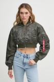 Alpha Industries geaca bomber MA-1 Vintage Cropped Wmn culoarea verde, de tranzitie, oversize, 156002