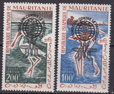 Mauritania 1962 fauna pasari malaria MI VII-VIII supratipar MNH foto