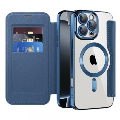 Husa MagSafe pentru Apple iPhone 16 Pro, Techsuit, SmartMag Book, Albastra foto